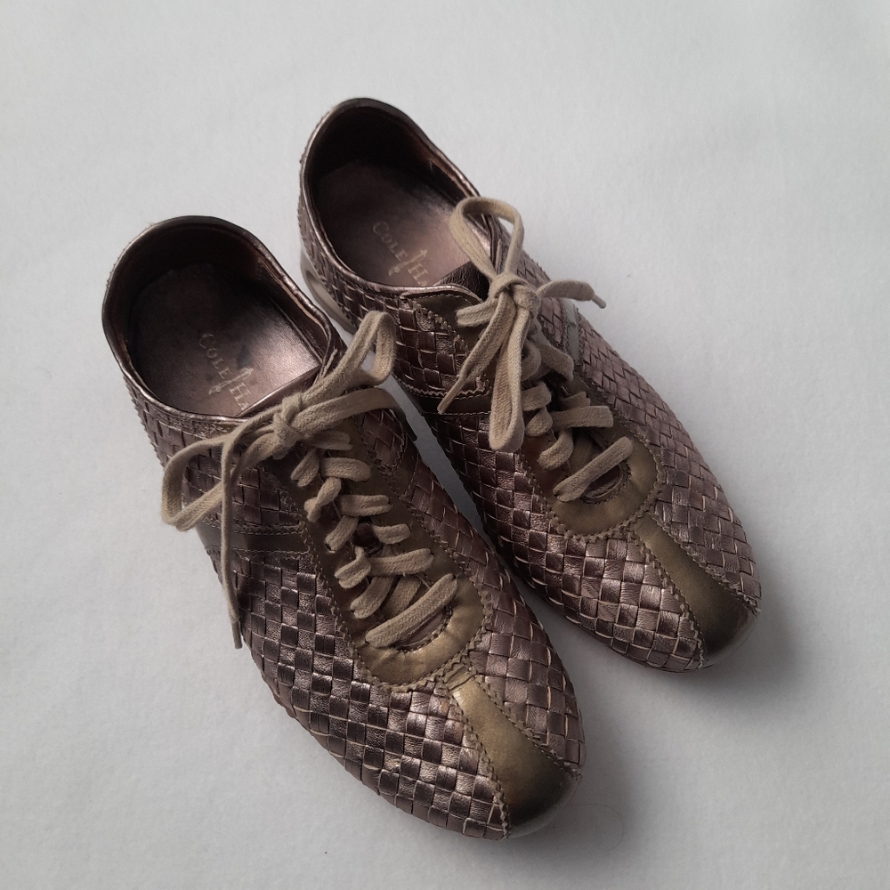 Cole Haan + Nike Air Bria Bronze Leather Woven Oxford Sneaker